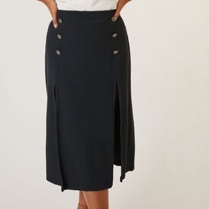 NWT Anthropologie Dual Split Button Midi Skirt. Size 16. Navy color